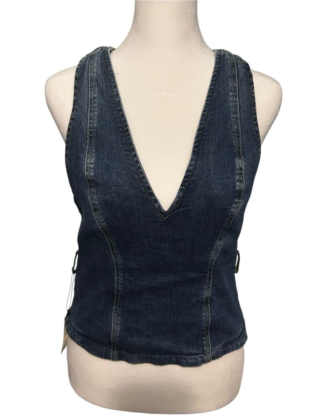Pinko NWT Dark Blue Denim V-Neck Sleeveless Vest
